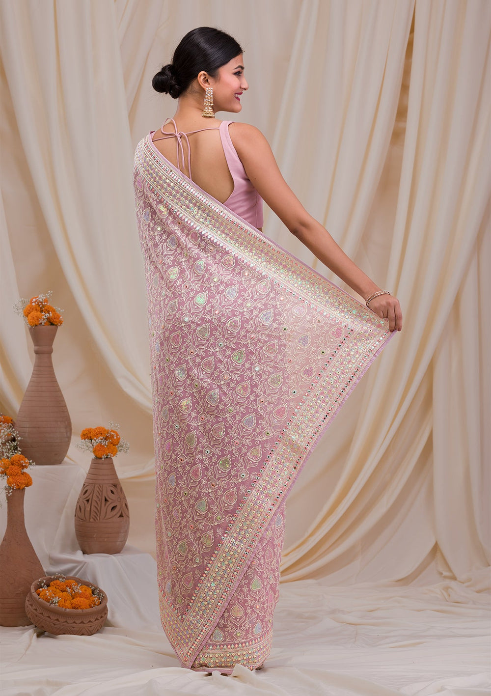 Lavender Gotapatti Georgette Saree-Koskii
