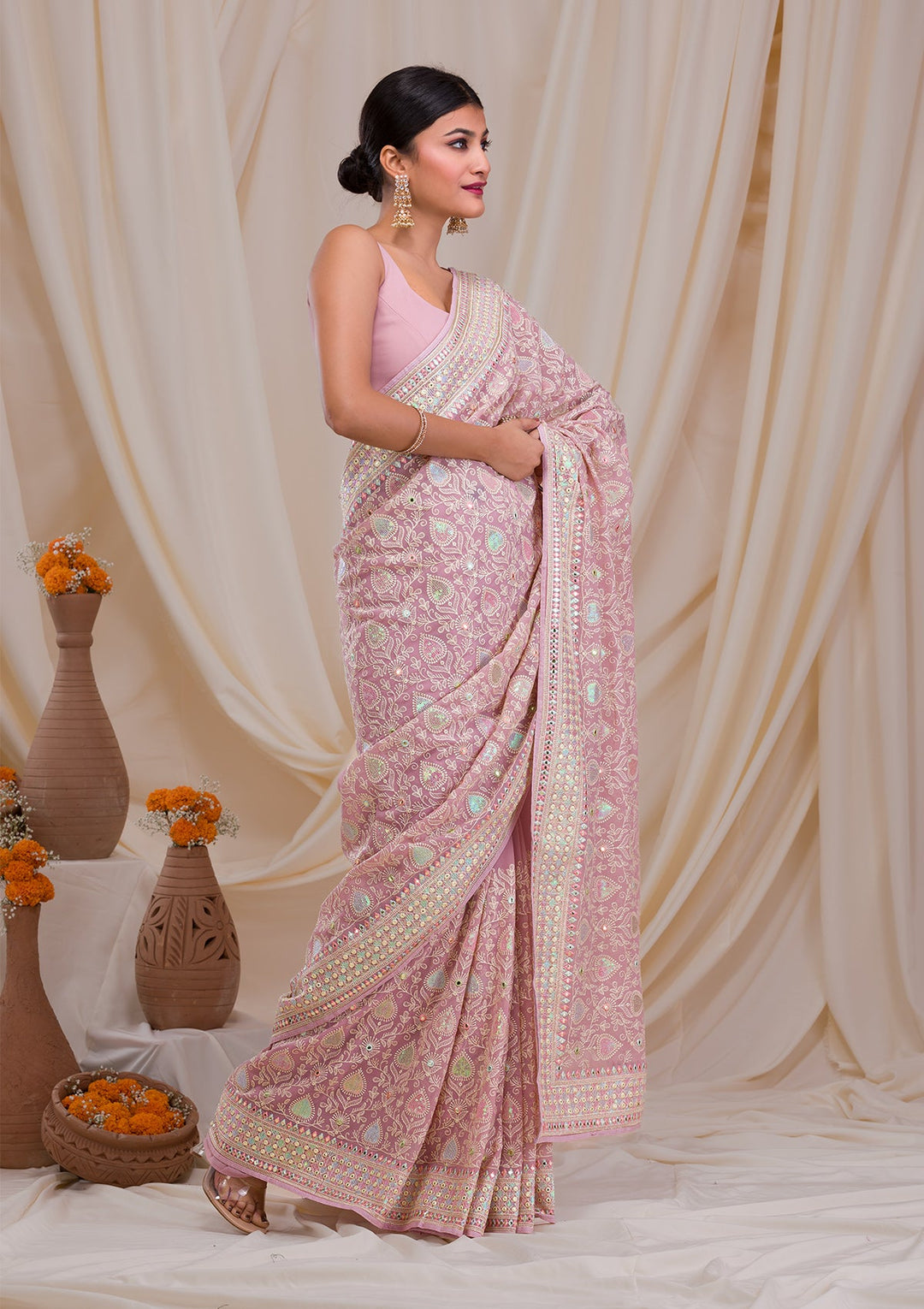 Lavender Gotapatti Georgette Saree-Koskii