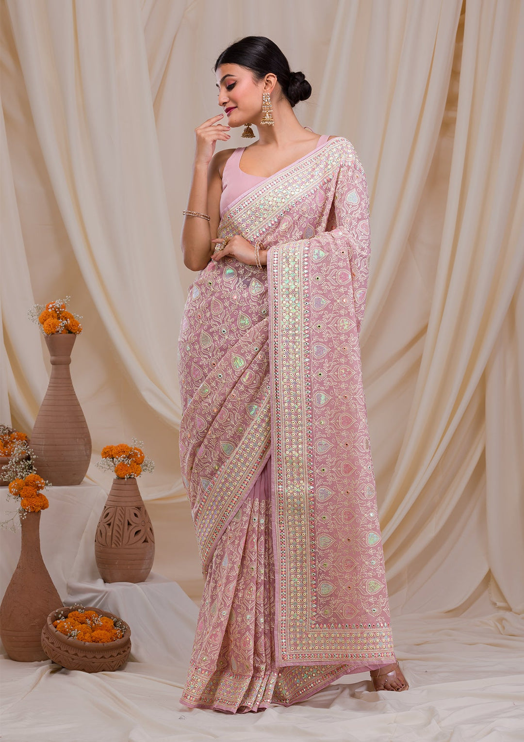 Lavender Gotapatti Georgette Saree-Koskii