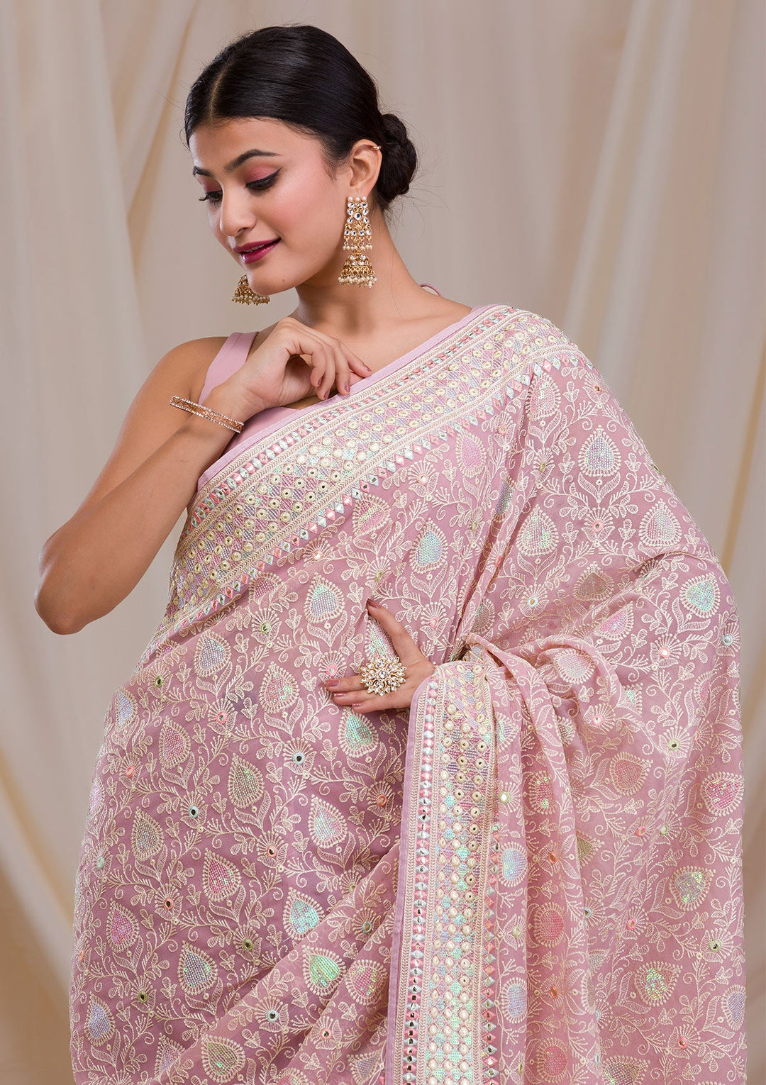 Lavender Gotapatti Georgette Saree-Koskii