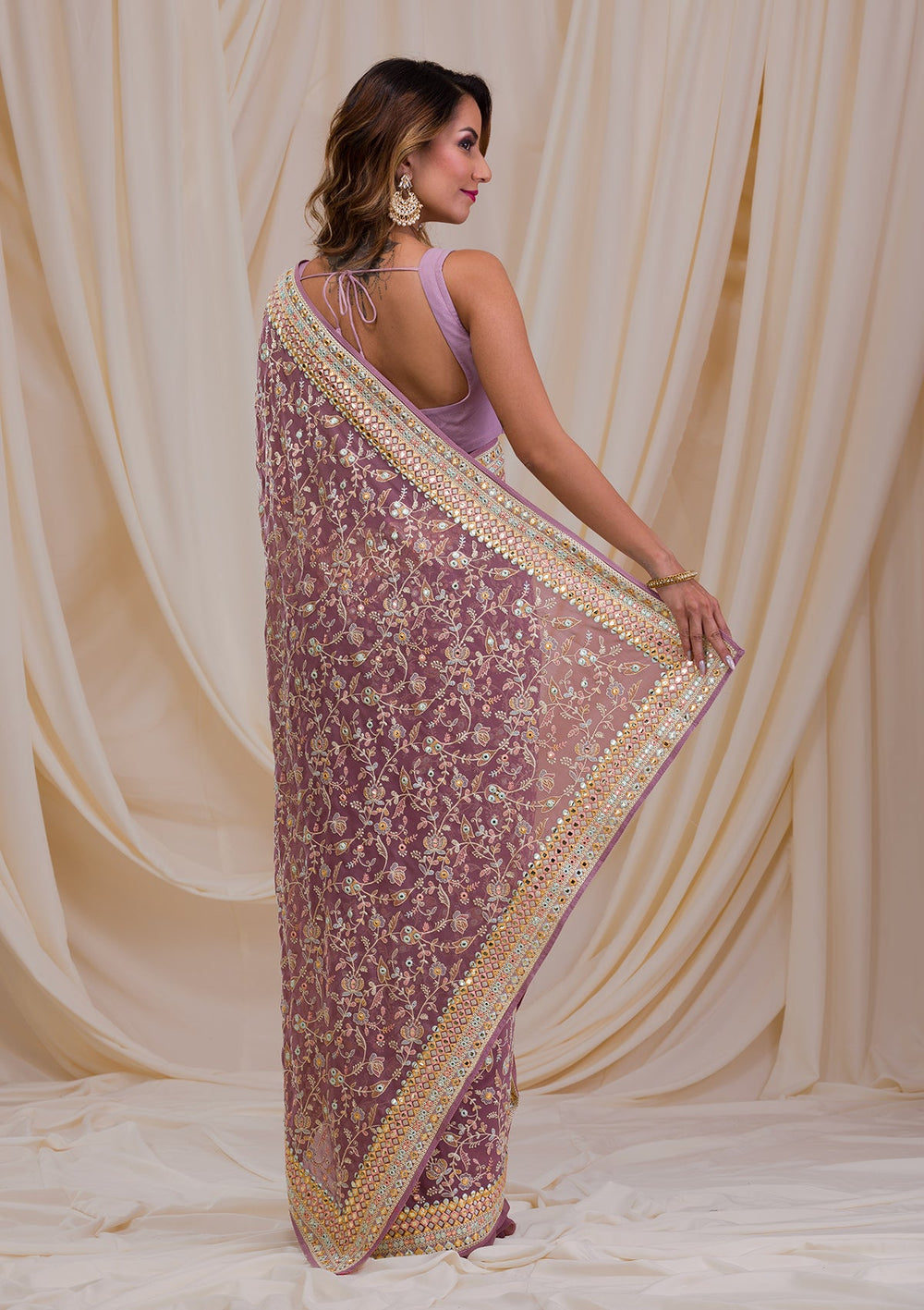Lavender Gotapatti Georgette Saree-Koskii
