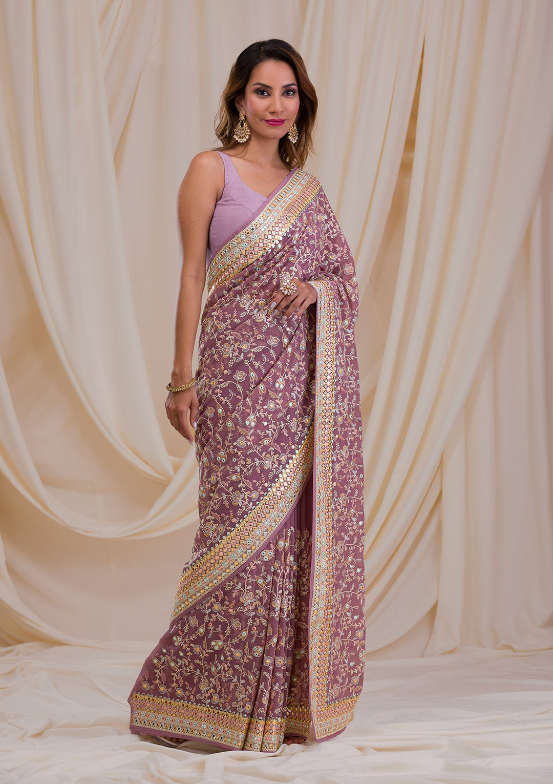 Lavender Gotapatti Georgette Saree-Koskii