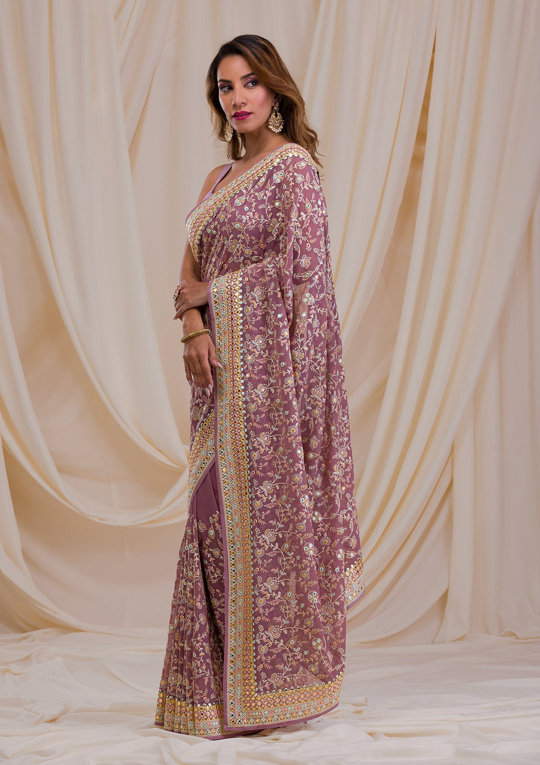 Lavender Gotapatti Georgette Saree-Koskii