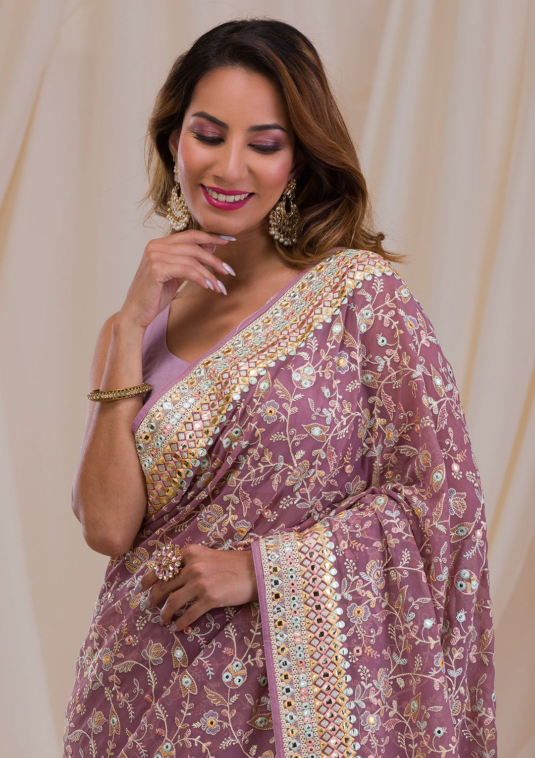 Lavender Gotapatti Georgette Saree-Koskii
