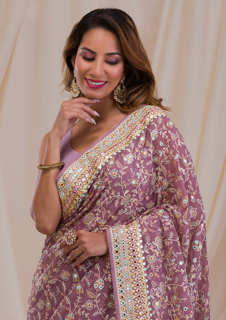 Lavender Gotapatti Georgette Saree-Koskii