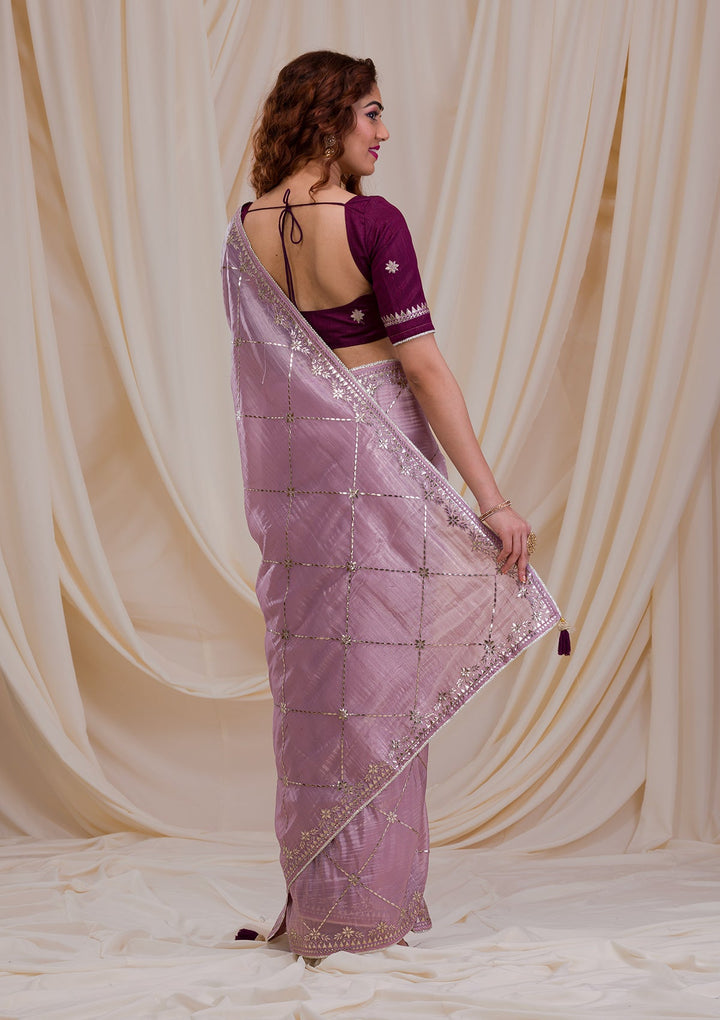 Lavender Gotapatti Tissue Saree-Koskii