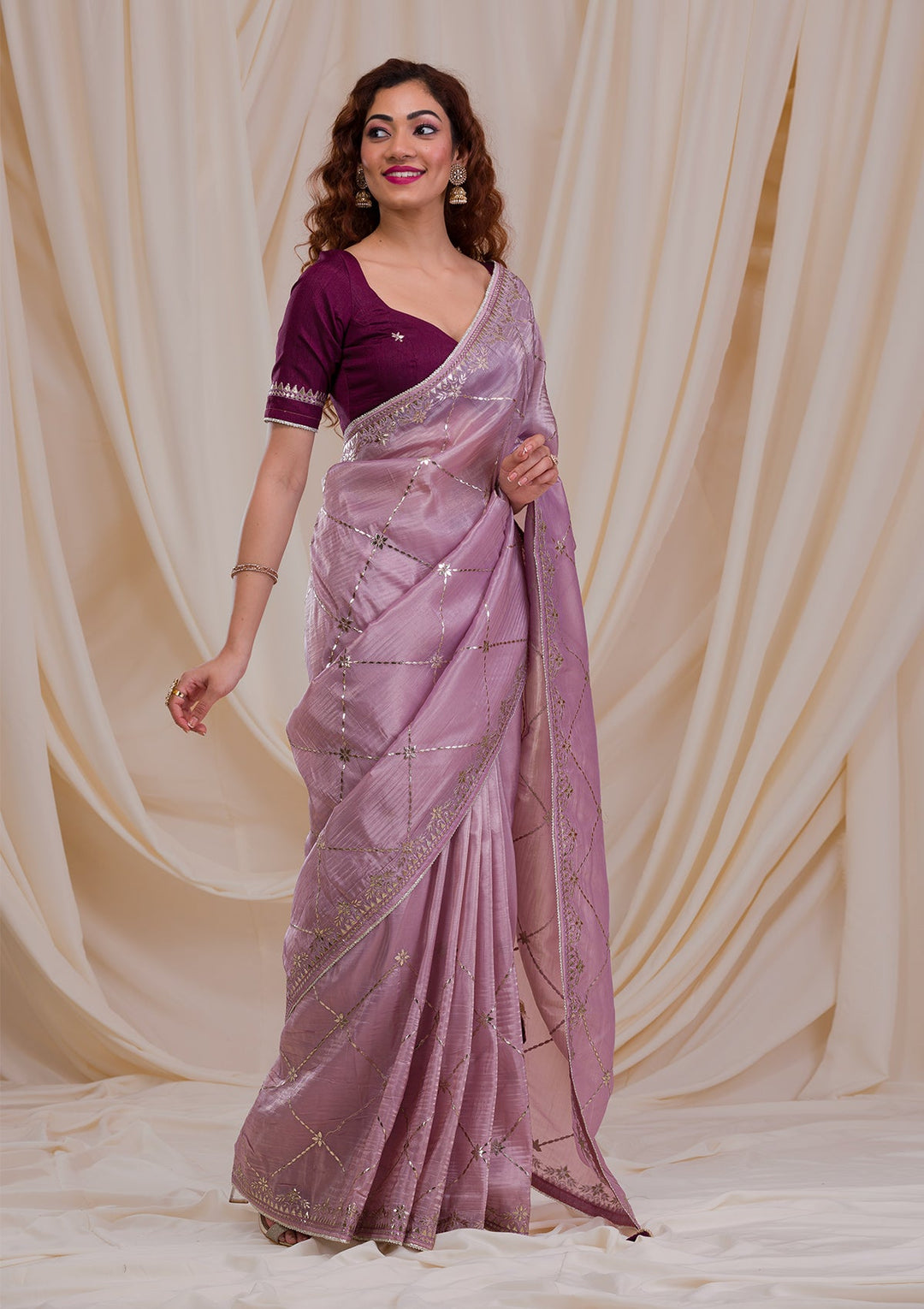 Lavender Gotapatti Tissue Saree-Koskii