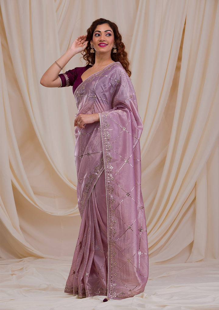 Lavender Gotapatti Tissue Saree-Koskii