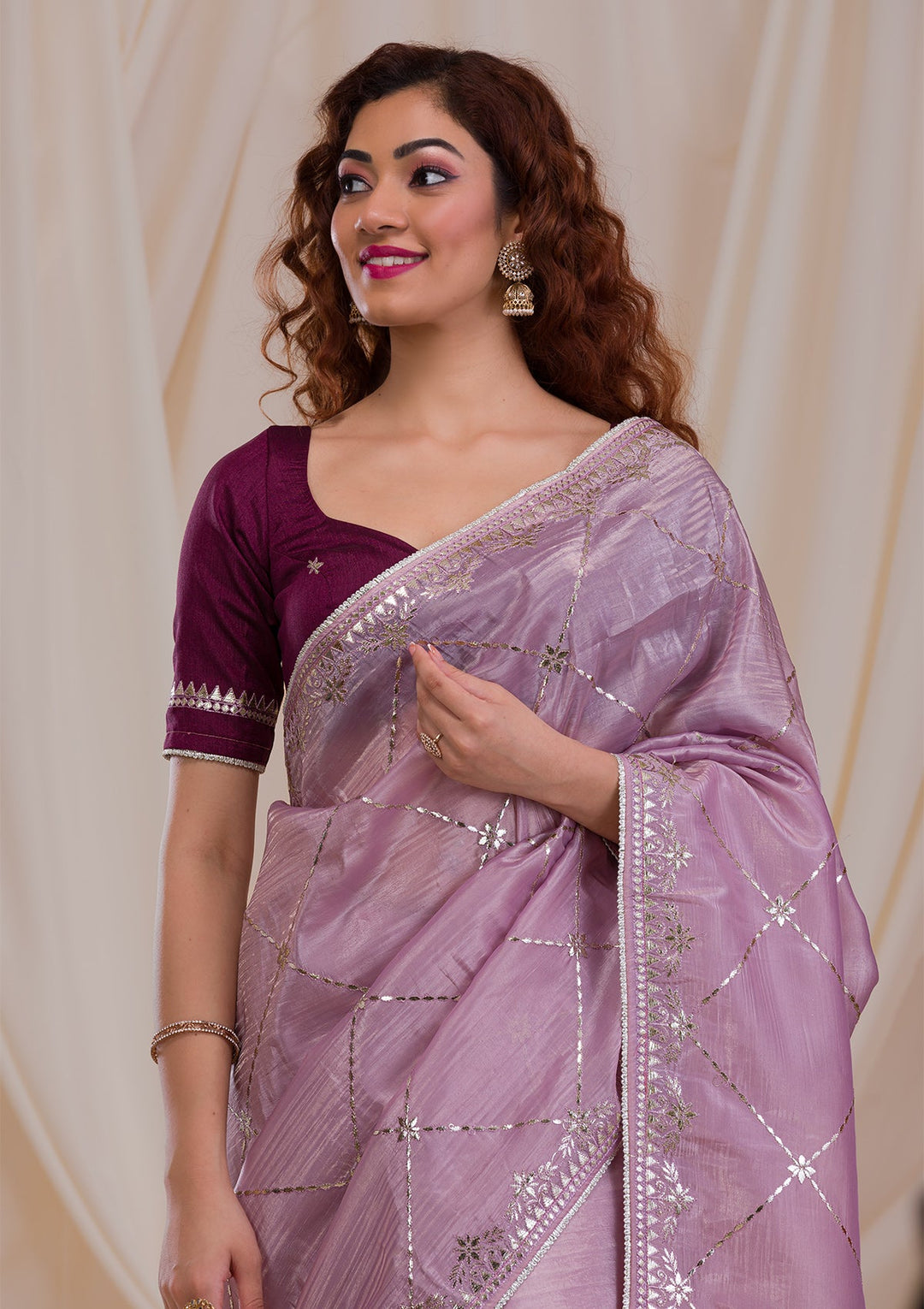 Lavender Gotapatti Tissue Saree-Koskii