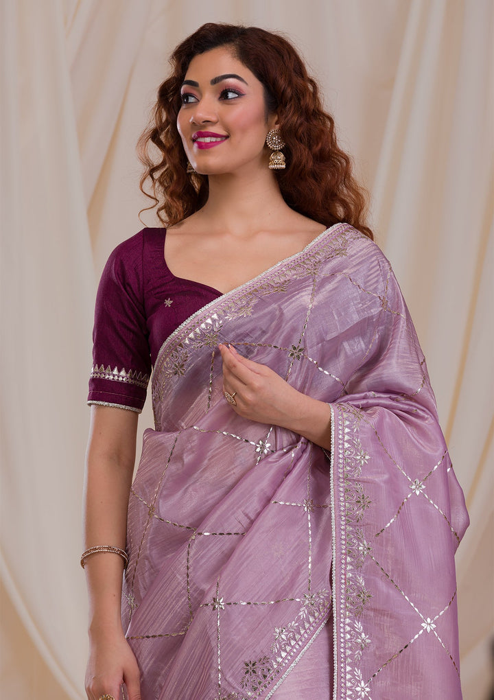 Lavender Gotapatti Tissue Saree-Koskii