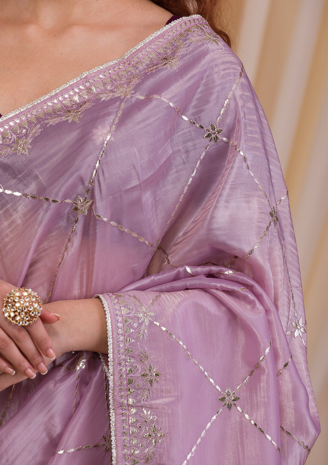 Lavender Gotapatti Tissue Saree-Koskii