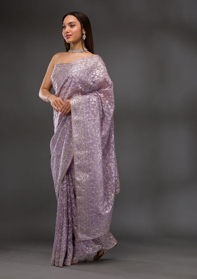 Lavender Gotapatti Tissue Saree-Koskii