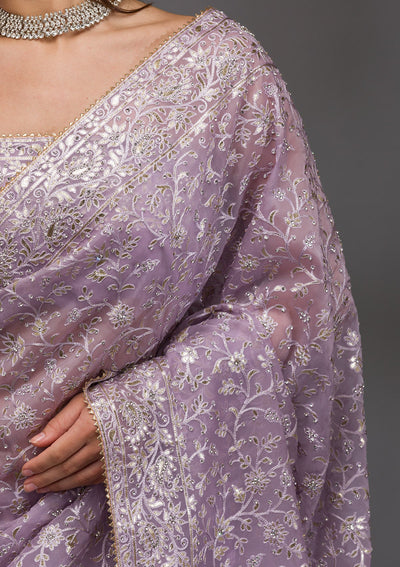 Lavender Gotapatti Tissue Saree-Koskii