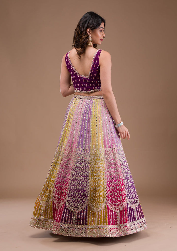 Lavender Mirrorwork Georgette Readymade Lehenga-Koskii