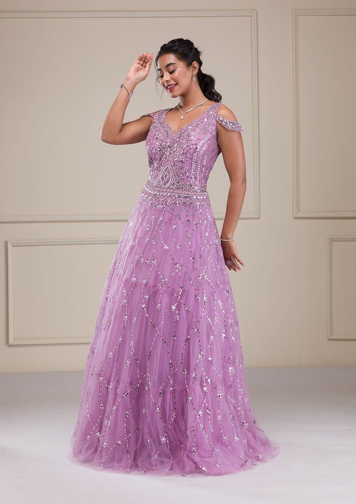 Lavender Mirrorwork Net Gown-Koskii