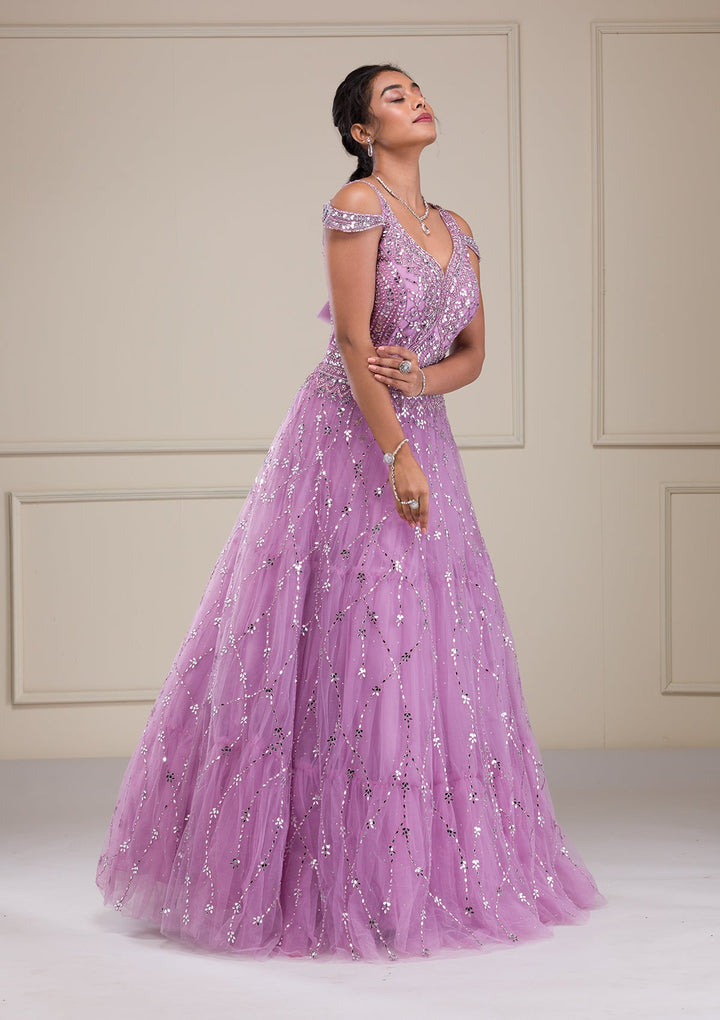 Lavender Mirrorwork Net Gown-Koskii