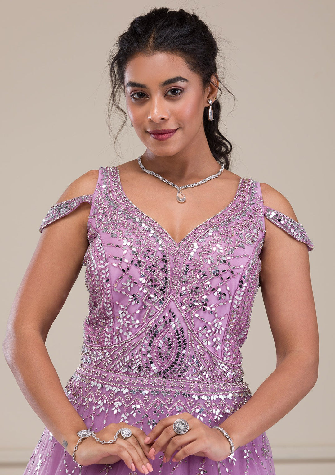Lavender Mirrorwork Net Gown-Koskii
