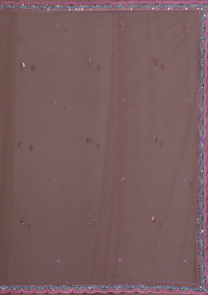 Lavender Mirrorwork Net Readymade Lehenga-Koskii
