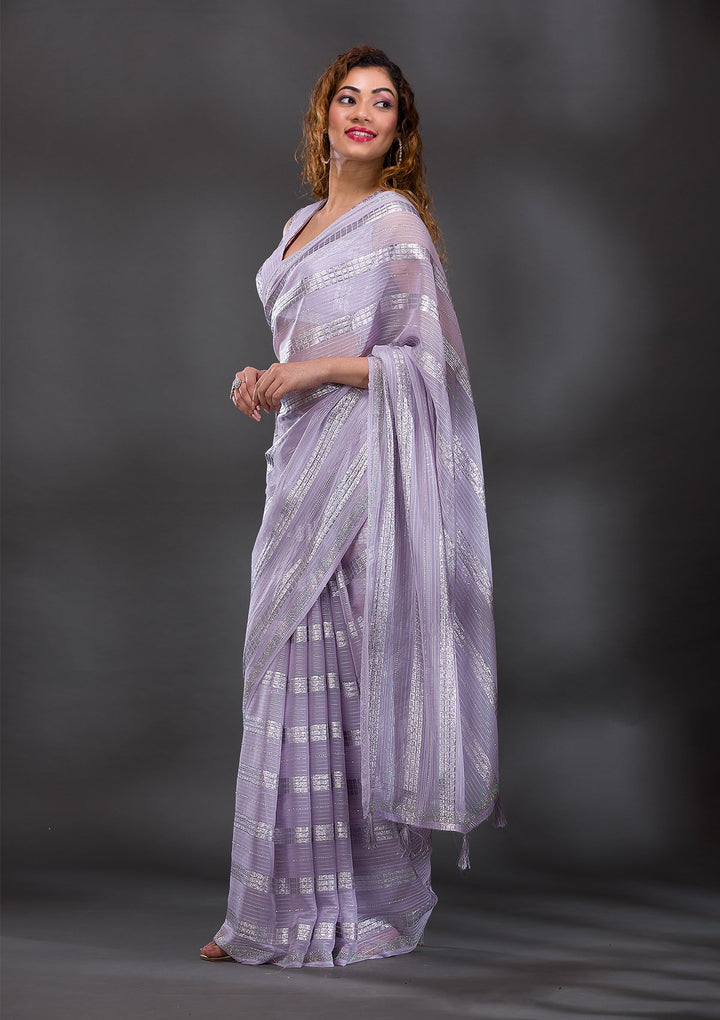 Lavender Mirrorwork Shimmer Georgette Saree-Koskii