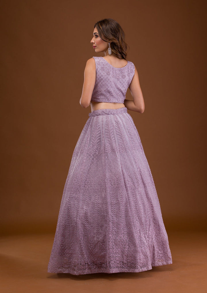 Lavender Pearlwork Net Readymade Lehenga-Koskii
