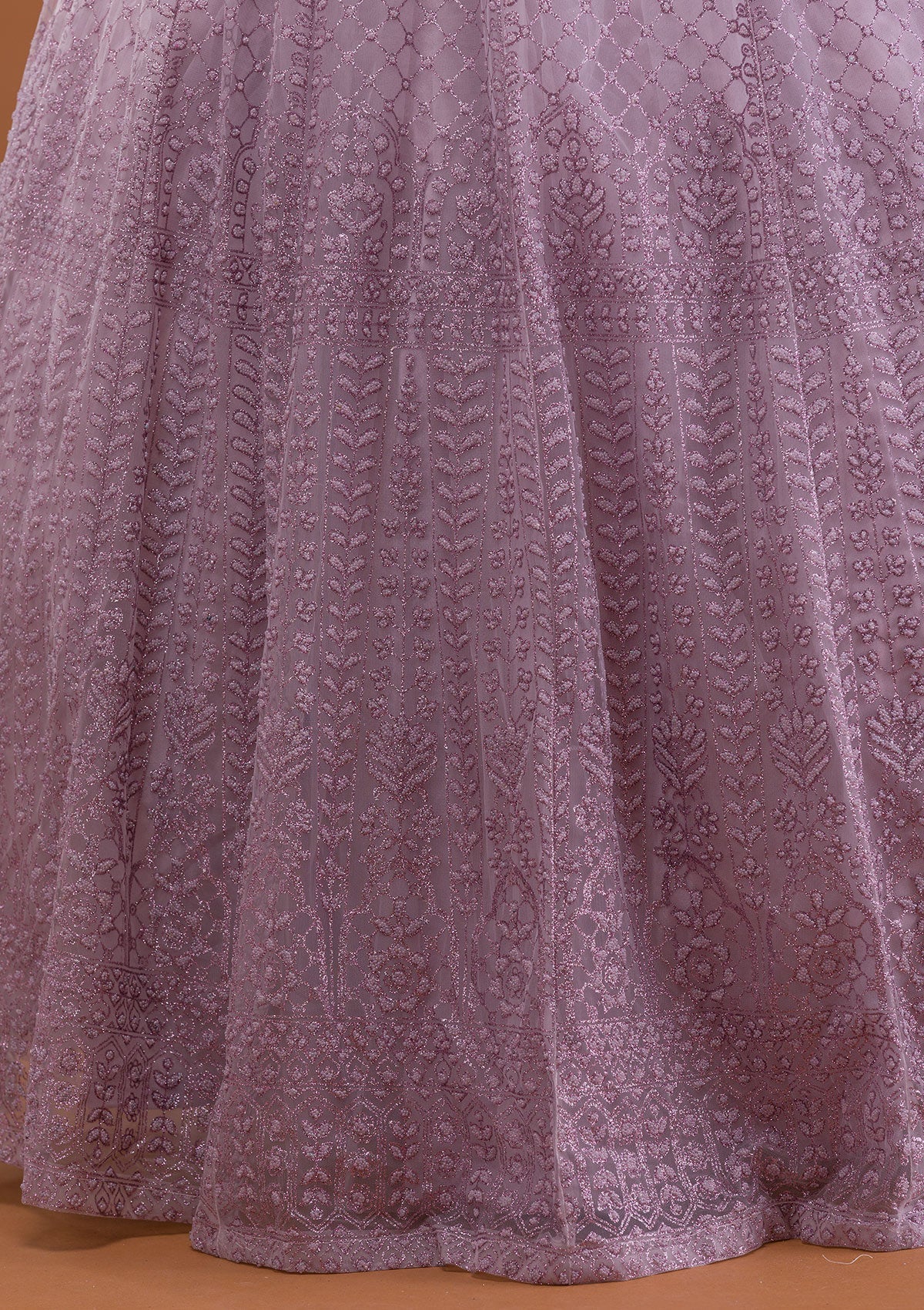 Lavender Pearlwork Net Readymade Lehenga-Koskii