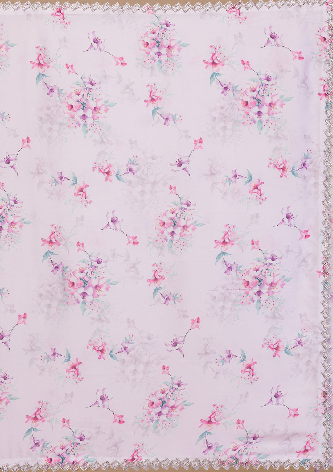 Lavender Print Satin Saree-Koskii