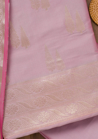 Lavender Printed Banarasi Unstitched Salwar Suit-Koskii