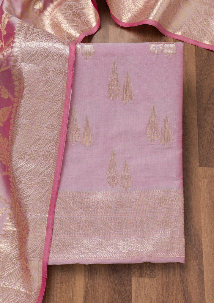 Lavender Printed Banarasi Unstitched Salwar Suit-Koskii