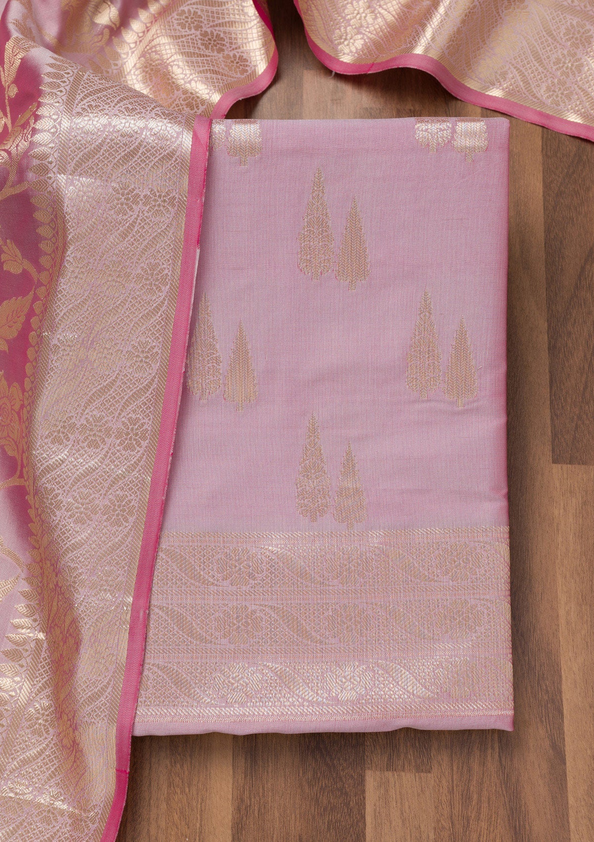 Lavender Printed Banarasi Unstitched Salwar Suit-Koskii