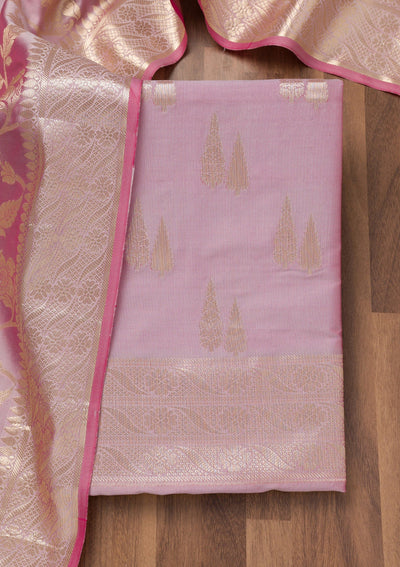 Lavender Printed Banarasi Unstitched Salwar Suit-Koskii