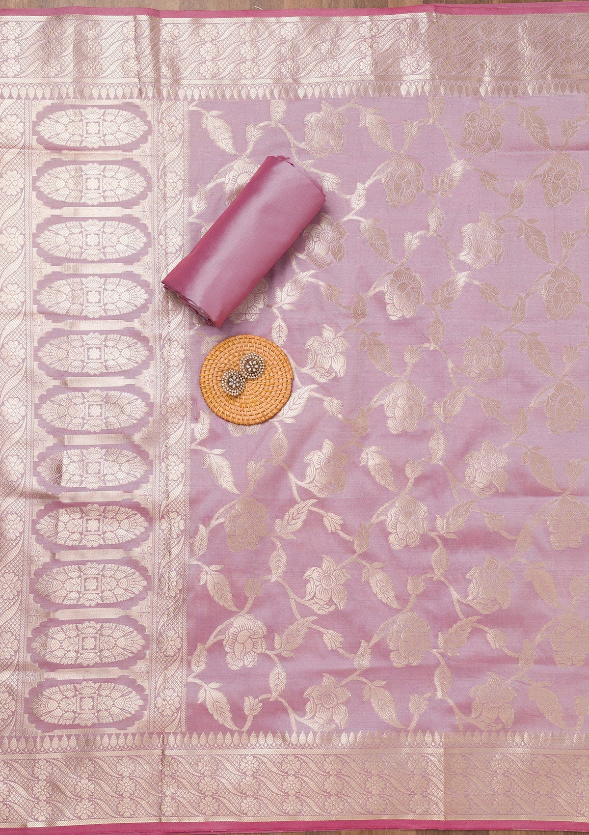 Lavender Printed Banarasi Unstitched Salwar Suit-Koskii