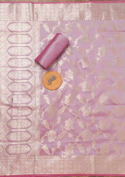 Lavender Printed Banarasi Unstitched Salwar Suit-Koskii