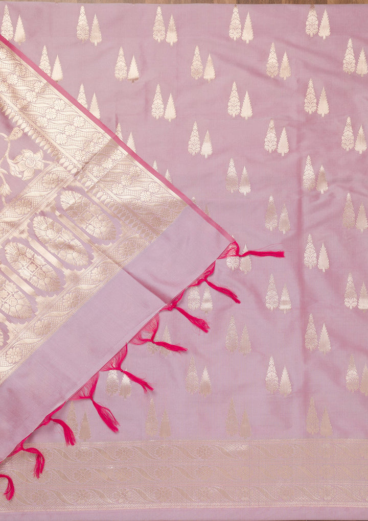 Lavender Printed Banarasi Unstitched Salwar Suit-Koskii