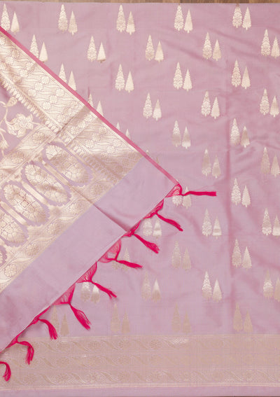 Lavender Printed Banarasi Unstitched Salwar Suit-Koskii
