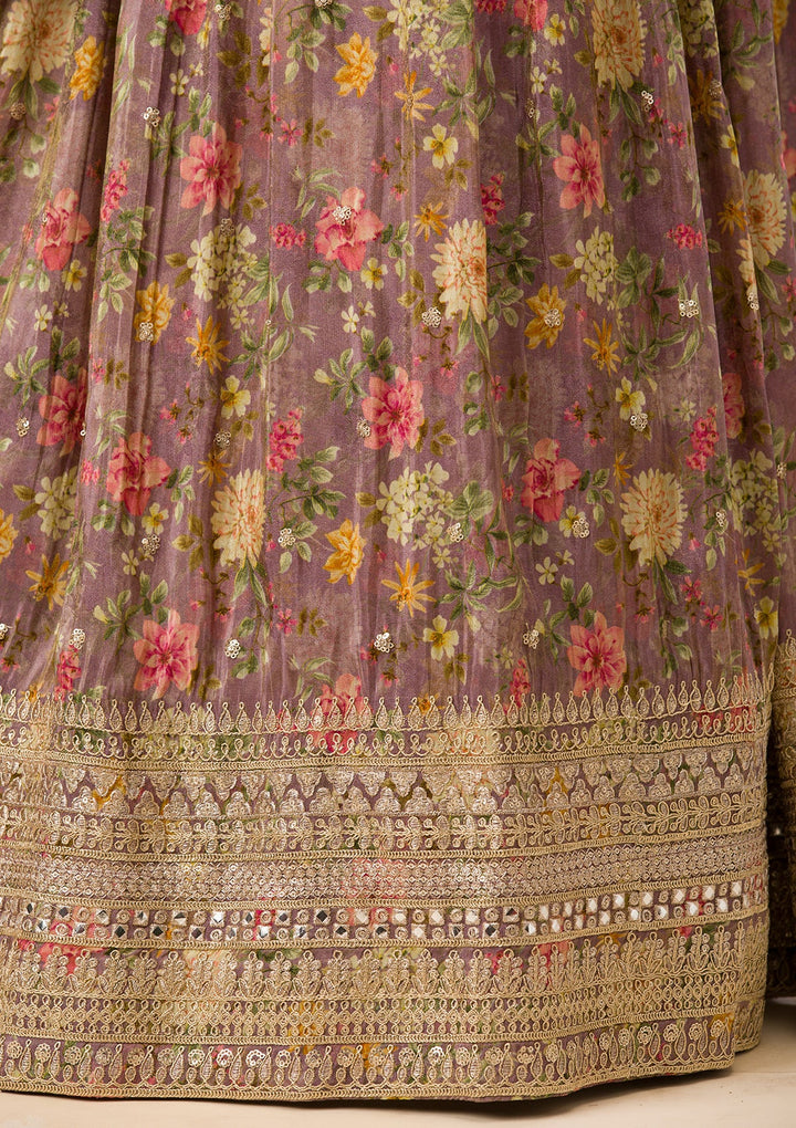 Lavender Printed Tissue Readymade Lehenga-Koskii