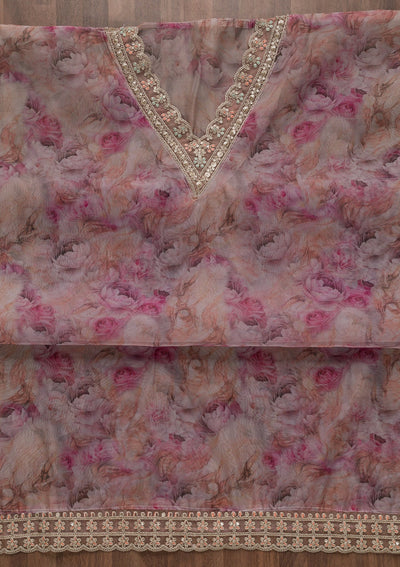 Lavender Printed Tissue Unstitched Salwar Suit-Koskii