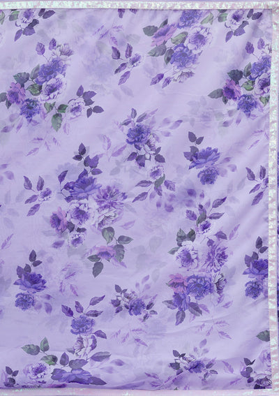 Lavender Floral Printed Organza Saree-Koskii