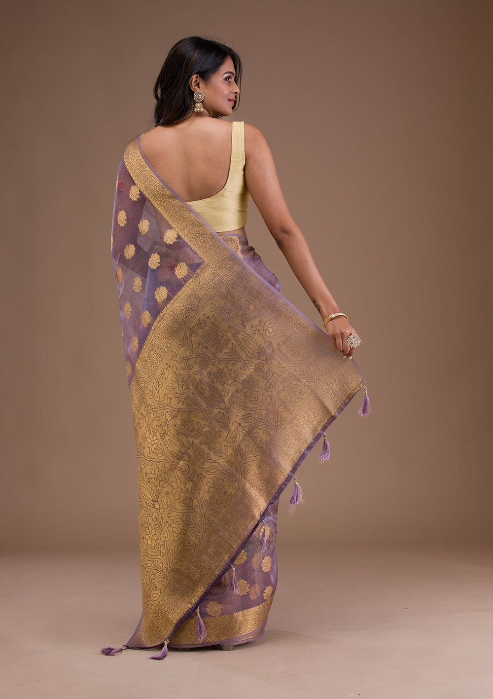 Bottle Green Stonework Satin Designer Saree-Koskii