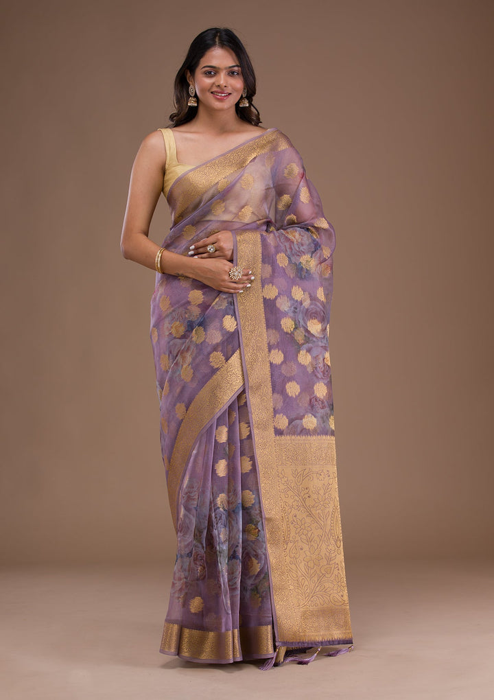 Beige Zariwork Georgette Designer Saree-Koskii