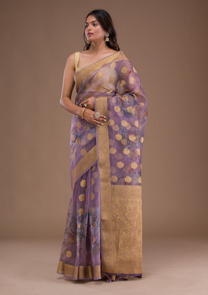 Beige Zariwork Georgette Designer Saree-Koskii