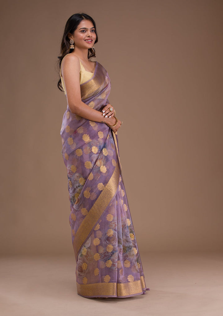 Beige Zariwork Georgette Designer Saree-Koskii