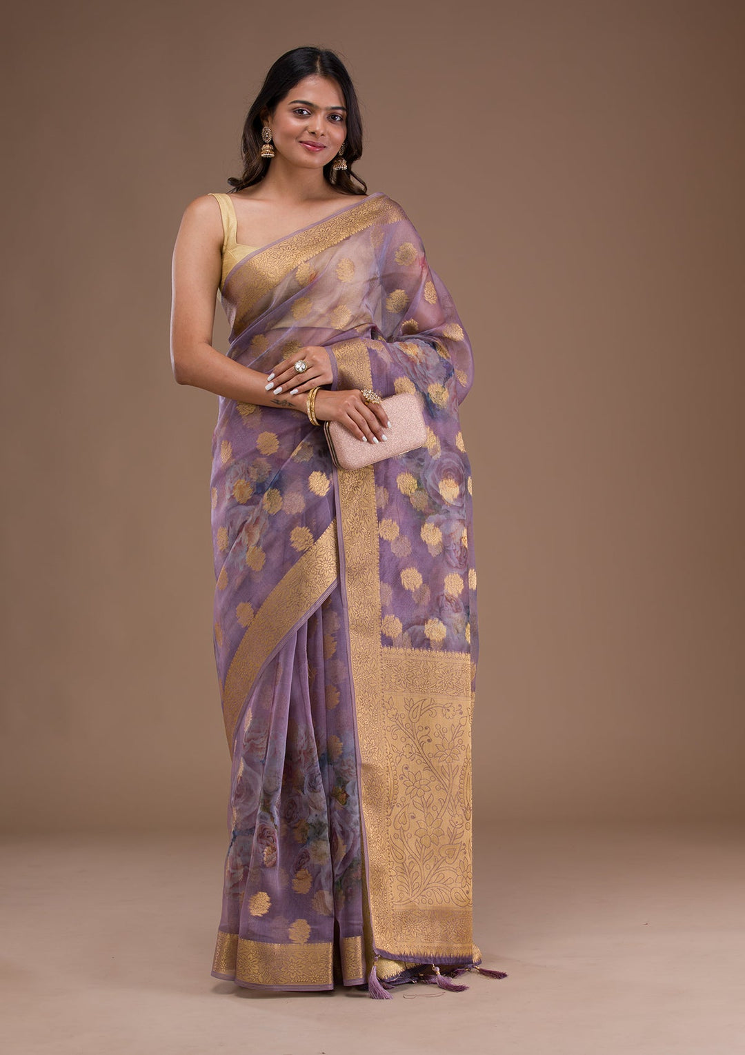 Bottle Green Stonework Satin Designer Saree-Koskii