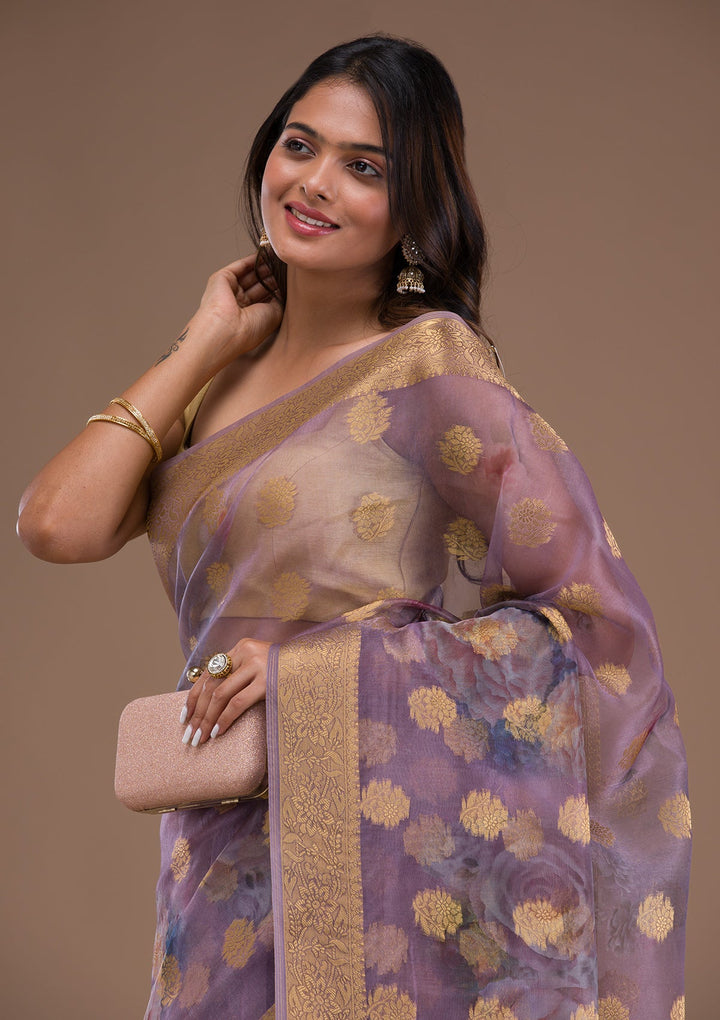 Beige Zariwork Georgette Designer Saree-Koskii