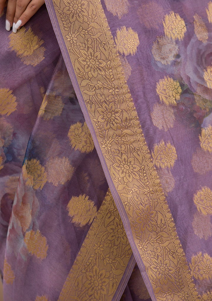 Beige Zariwork Georgette Designer Saree-Koskii