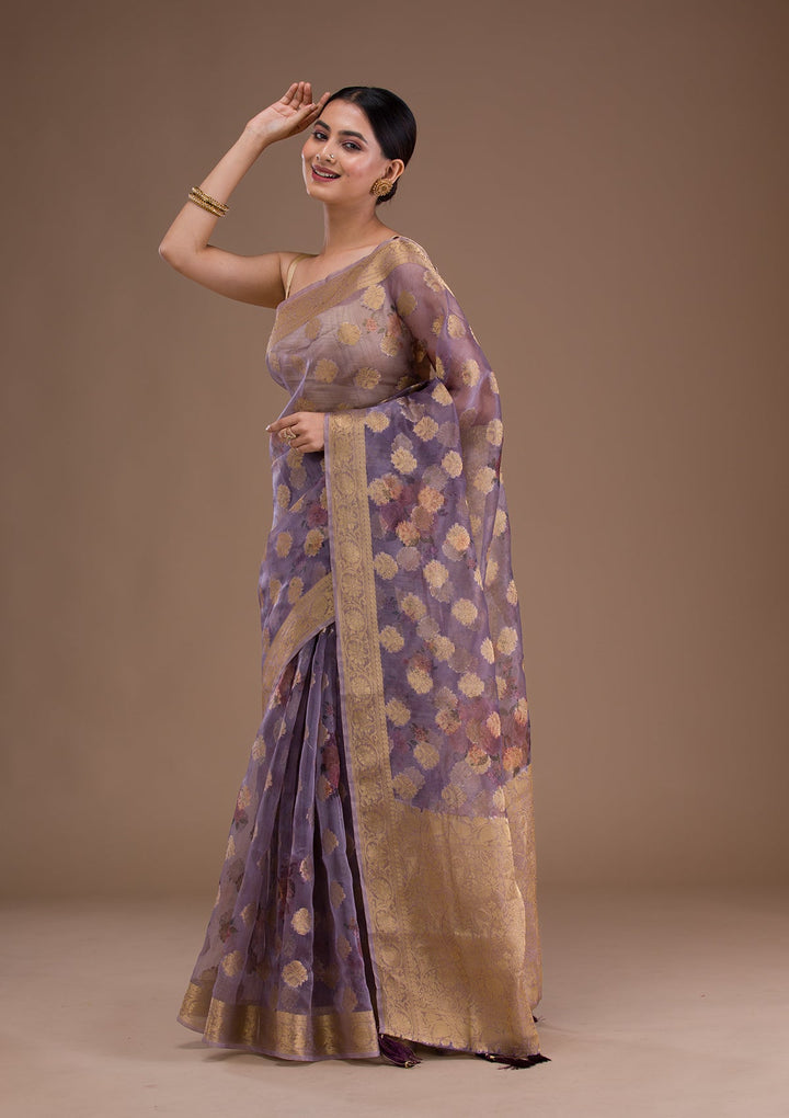 Beige Zariwork Georgette Designer Saree-Koskii