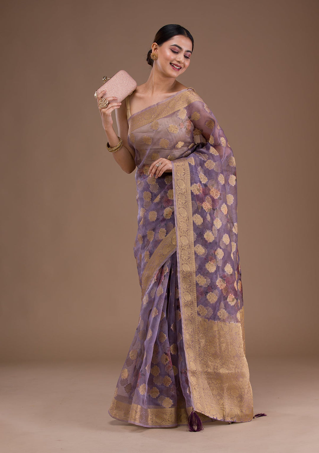 Beige Zariwork Georgette Designer Saree-Koskii