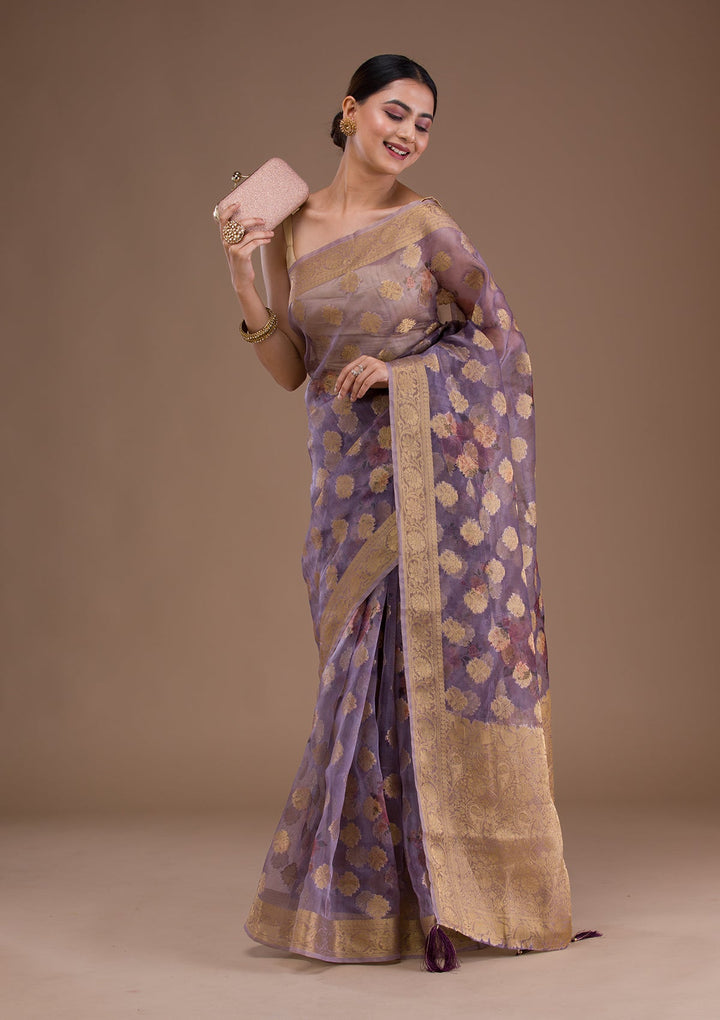 Beige Zariwork Georgette Designer Saree-Koskii