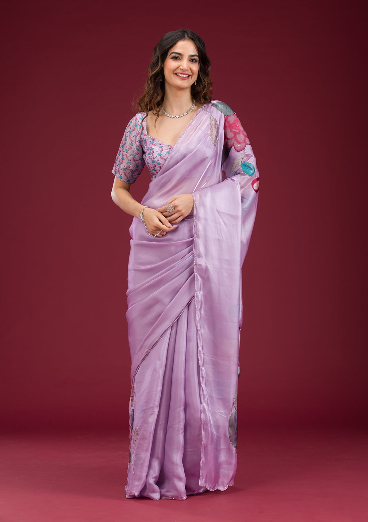 Lavender Printed Tissue Saree