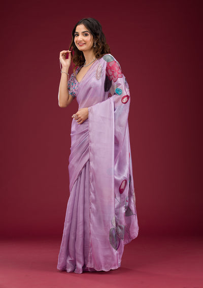 Lavender Printed Tissue Saree