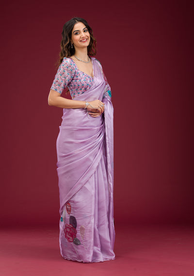 Lavender Printed Tissue Saree